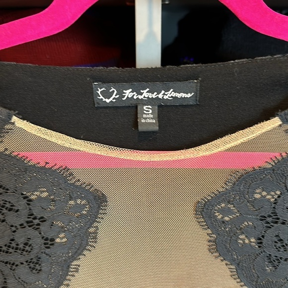 For Love and Lemons black lace with nude mesh long sleeve dress size S - Picture 2 of 3